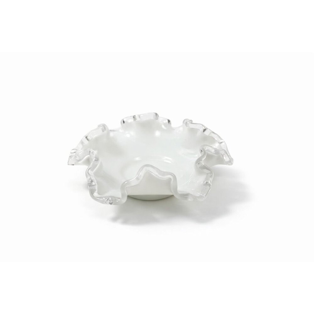 Crimped Ruffled Edge Bon Bon Dish Bowl White Milk Grass Edge Fenton Silver Crest